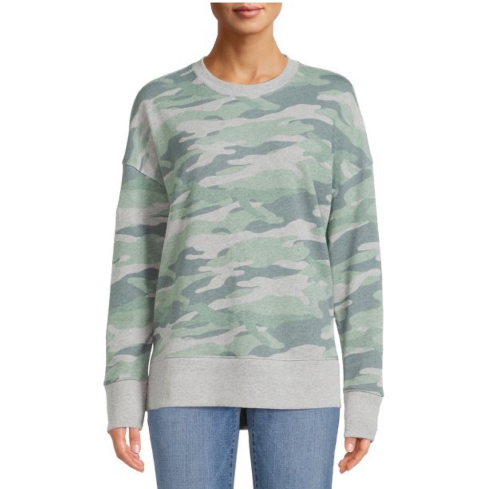 •TIME AND TRU•GREN/GRAY CAMOUFLAGE CREWNECK SWEATSHIRT SIZE LARGE EUC